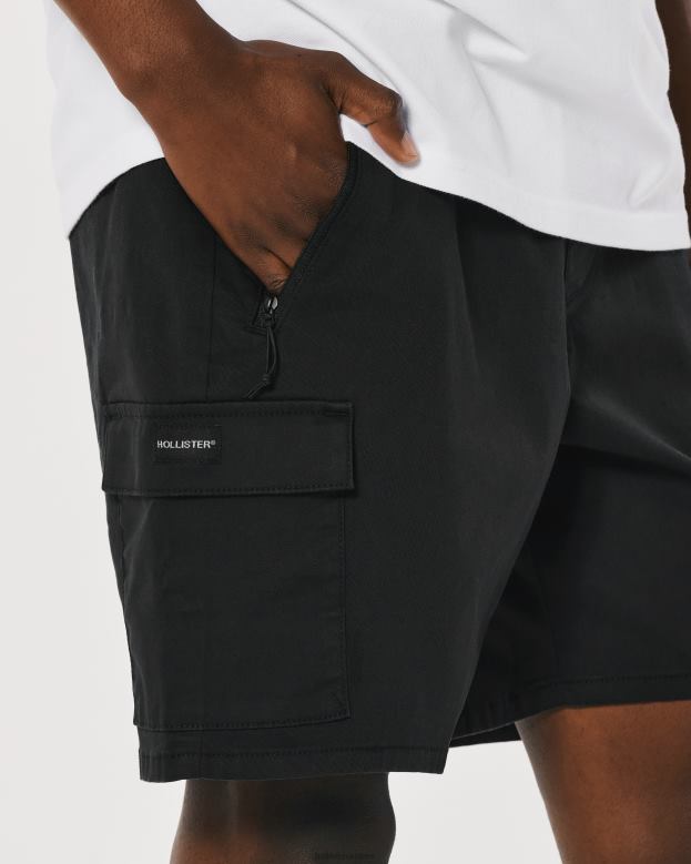 Bottoms Hollister Men Twill Cargo Jogger Shorts 7\\ 488201105 Black
